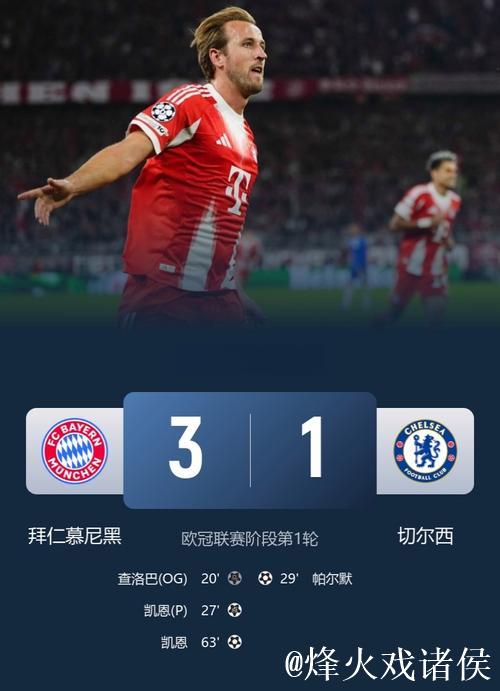 欧冠-凯恩双响查洛巴乌龙帕尔默破门 拜仁3-1切尔西